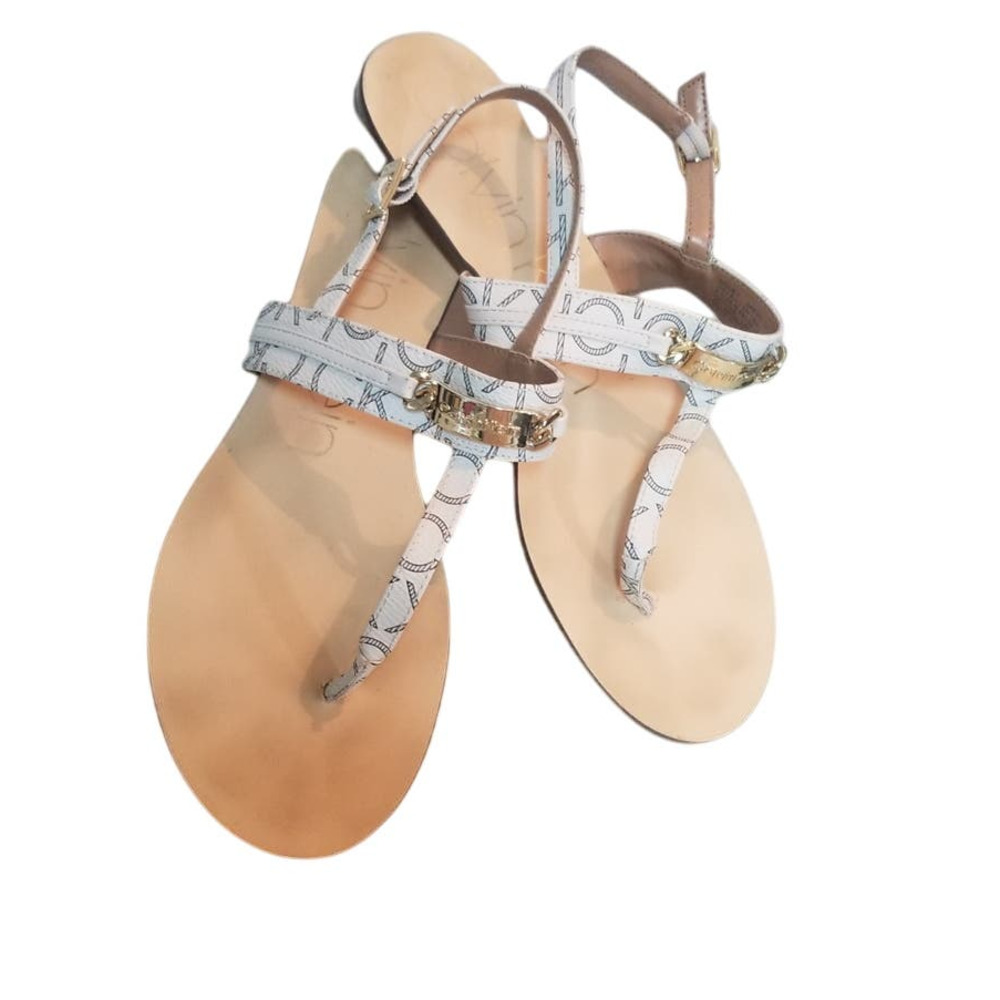 Calvin Klein Soley Monogram White Logo strap Back Women's Sandals Size 8.5